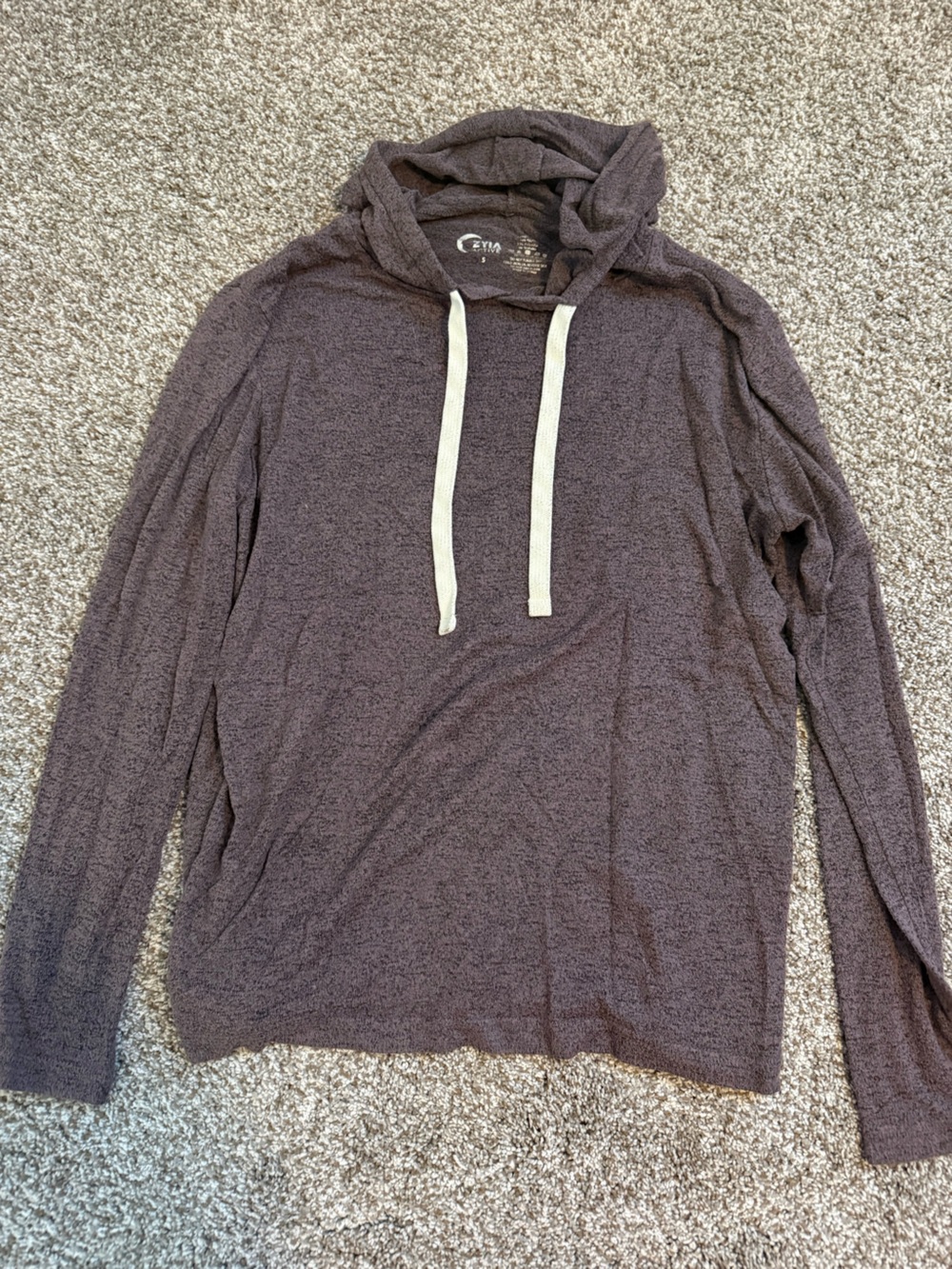 ZYIA Men's Lightweight Hoodie in Heathered Grape with Cream Drawstrings